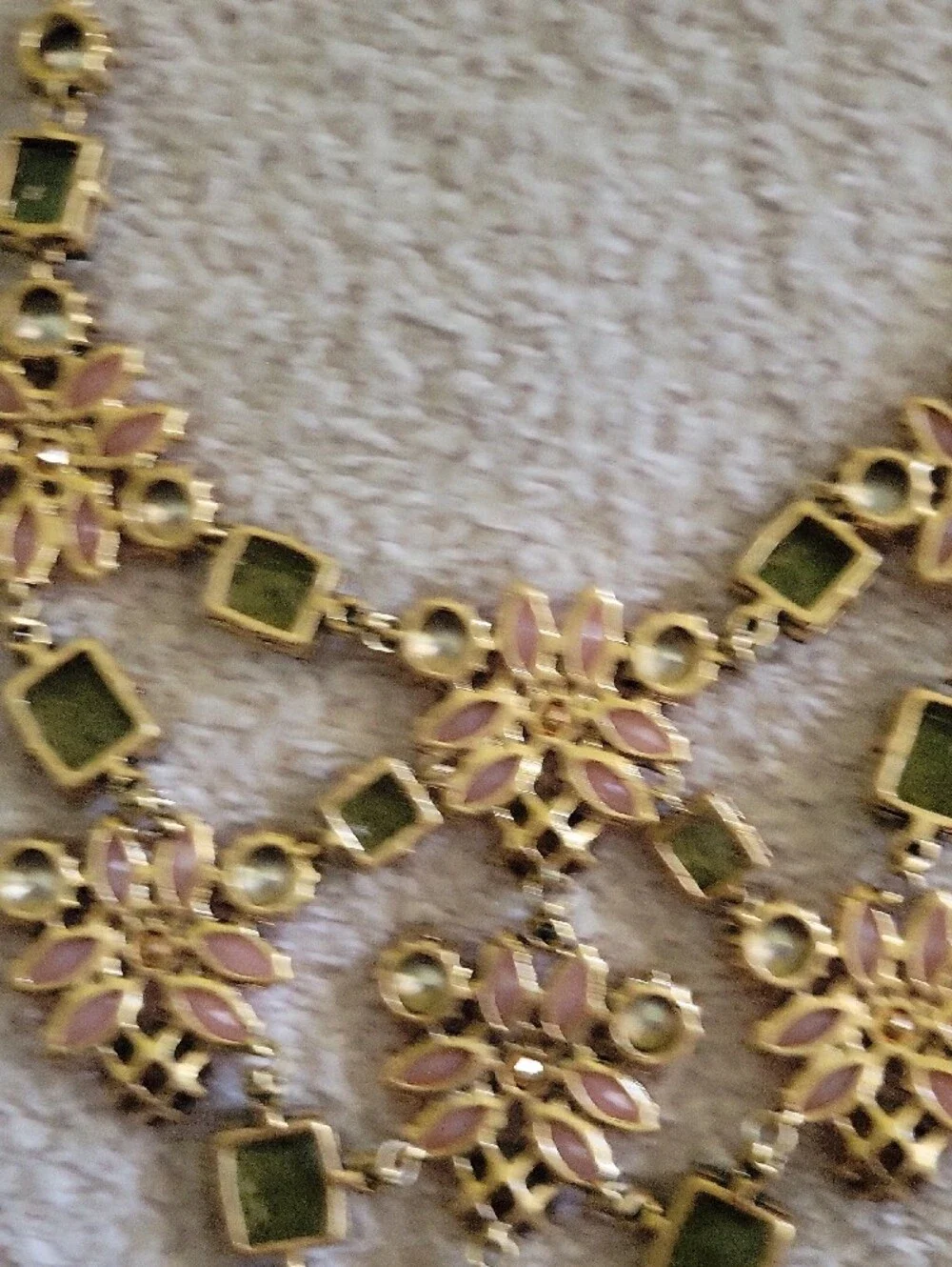 Stella & Dot Pink Floral Statement Necklace with Green and Clear Accents - Picture 4 of 10